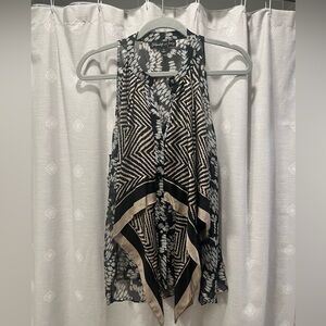 Elizabeth and James silk geometric top with scarf detail. Size M